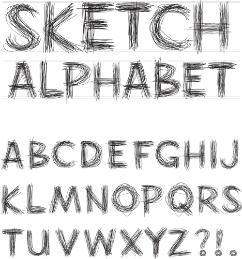 Hand drawn Alphabets design vector 02
