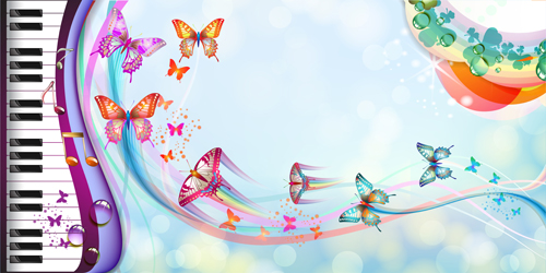 Butterflies with music vector background 01