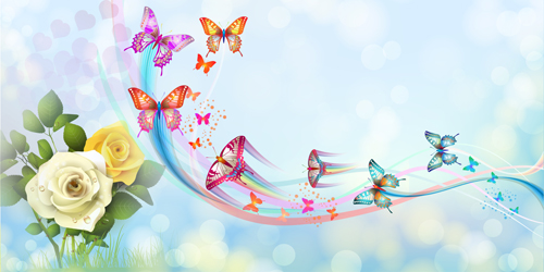 Butterflies with music vector background 03