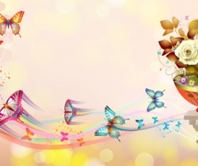 Butterflies with music vector background 04
