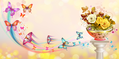 Butterflies with music vector background 04