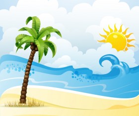 Cartoon Tropical Beach vector 01