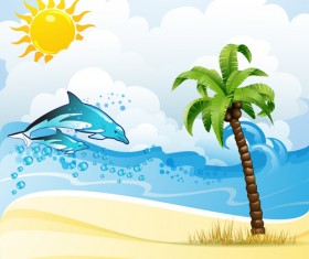 Cartoon Tropical Beach vector 02