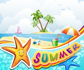 Cartoon Tropical Beach vector 05