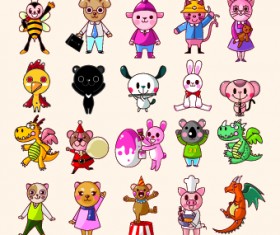 lovely Cartoon animals vector set 01