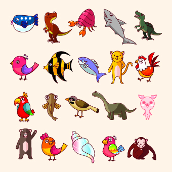 lovely Cartoon animals vector set 05