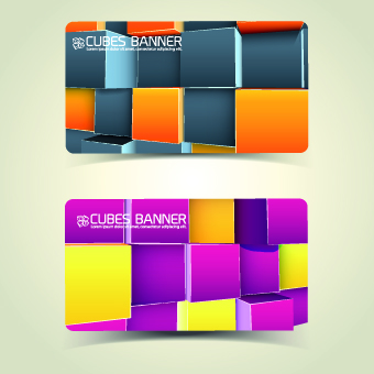 Colored Cubes banner card design vector 02