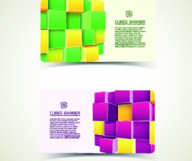Colored Cubes banner card design vector 03