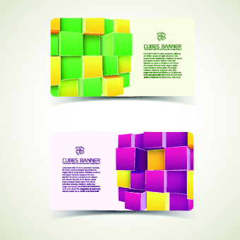 Colored Cubes banner card design vector 03