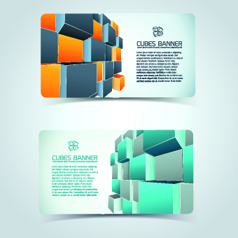 Colored Cubes banner card design vector 04