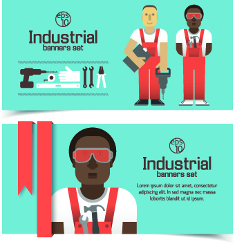 Funny Industrial banner vector set 02