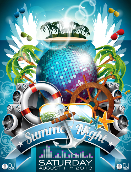 Summer Night Posters design vector 05