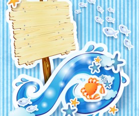 Summer elements with Wooden plaque vector 01
