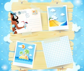 Summer elements with Wooden plaque vector 02