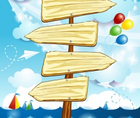 Summer elements with Wooden plaque vector 03