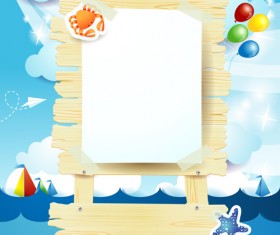Summer elements with Wooden plaque vector 04
