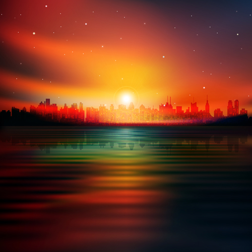 Sunset Landscapes background vector 04