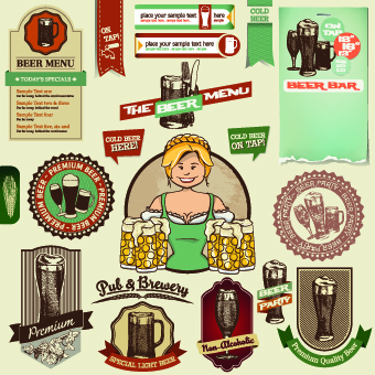 Vintage beer labels and stickers vector 02