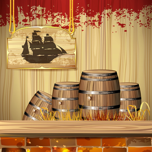 Wine barrels vector 05