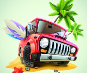 Funny car with travel elements vector 01