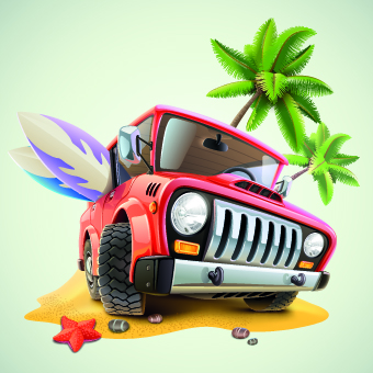 Funny car with travel elements vector 01