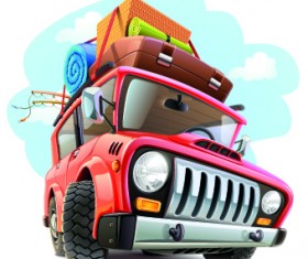 Funny car with travel elements vector 02
