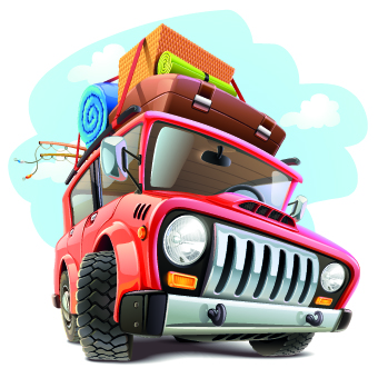 Funny car with travel elements vector 02