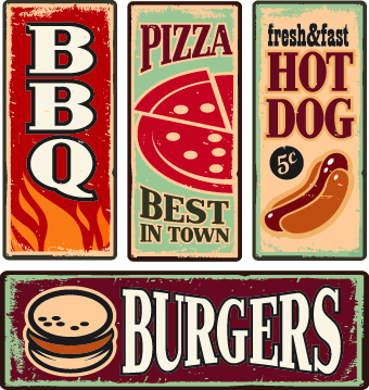 Different Retro food card vector 06
