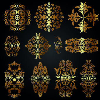 Golden calligraphic ornaments with labels vector 02
