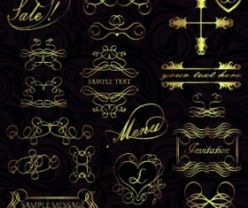 Golden calligraphic ornaments with labels vector 03