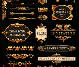 Golden calligraphic ornaments with labels vector 04
