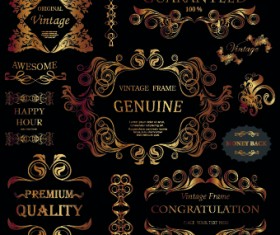 Golden calligraphic ornaments with labels vector 05