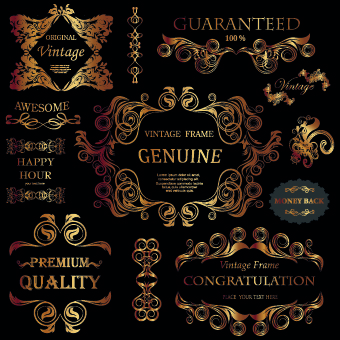 Golden calligraphic ornaments with labels vector 05