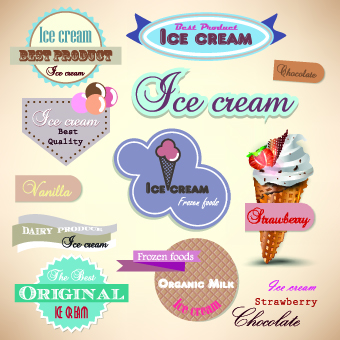 Ice cream Labels design vector 02