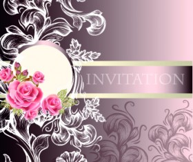Ornate wedding invitation card vector 02