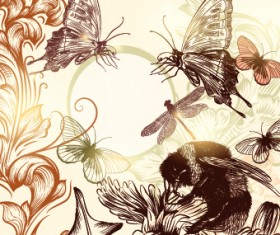 Ornate wedding invitation card vector 03