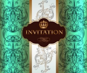 Ornate wedding invitation card vector 04