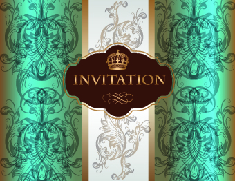 Ornate wedding invitation card vector 04