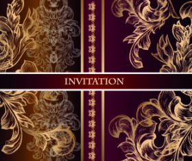 Ornate wedding invitation card vector 05