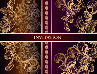 Ornate wedding invitation card vector 05