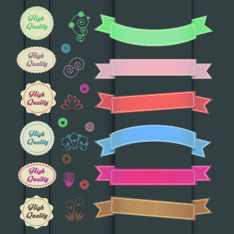 Ribbons with labels Retro Style vector 02