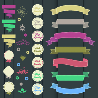 Ribbons with labels Retro Style vector 03
