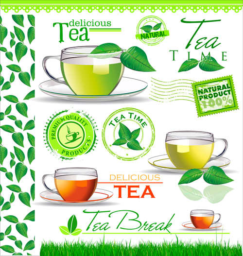 Tea time design elements vector 01