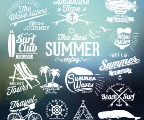 Summer vacation travel labels with logos vector 01
