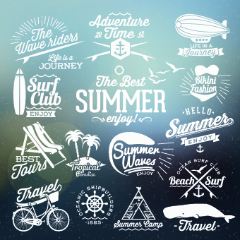 Summer vacation travel labels with logos vector 01