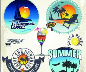 Summer vacation travel labels with logos vector 02