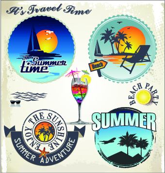 Summer vacation travel labels with logos vector 02