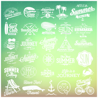 Summer vacation travel labels with logos vector 03