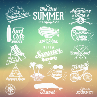 Summer vacation travel labels with logos vector 04