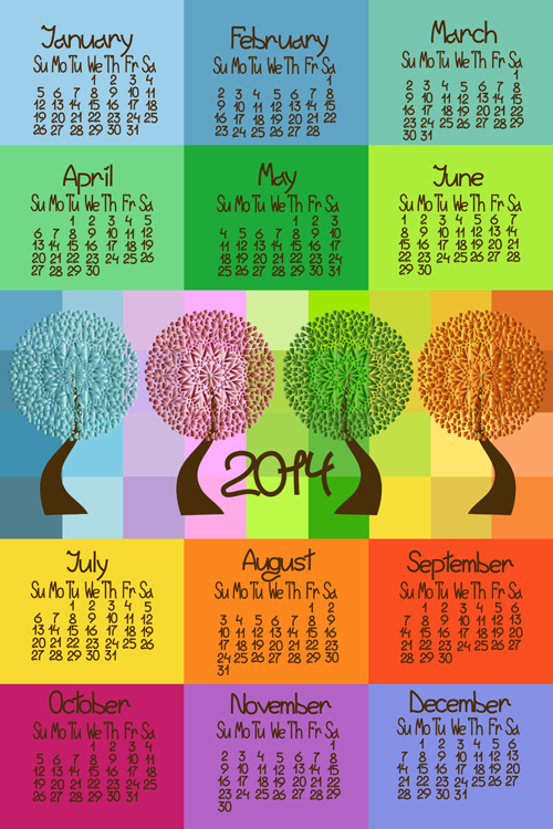 2014 year calendar vector set 05